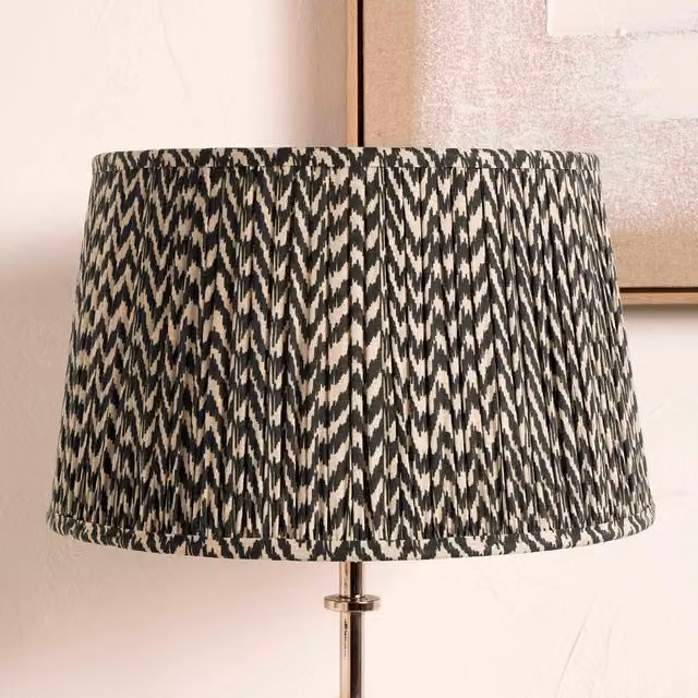 Ruma Black Chevron Tapered Pleated Fabric Lampshade for Table Lamps, Diameter: 50.8 cm
