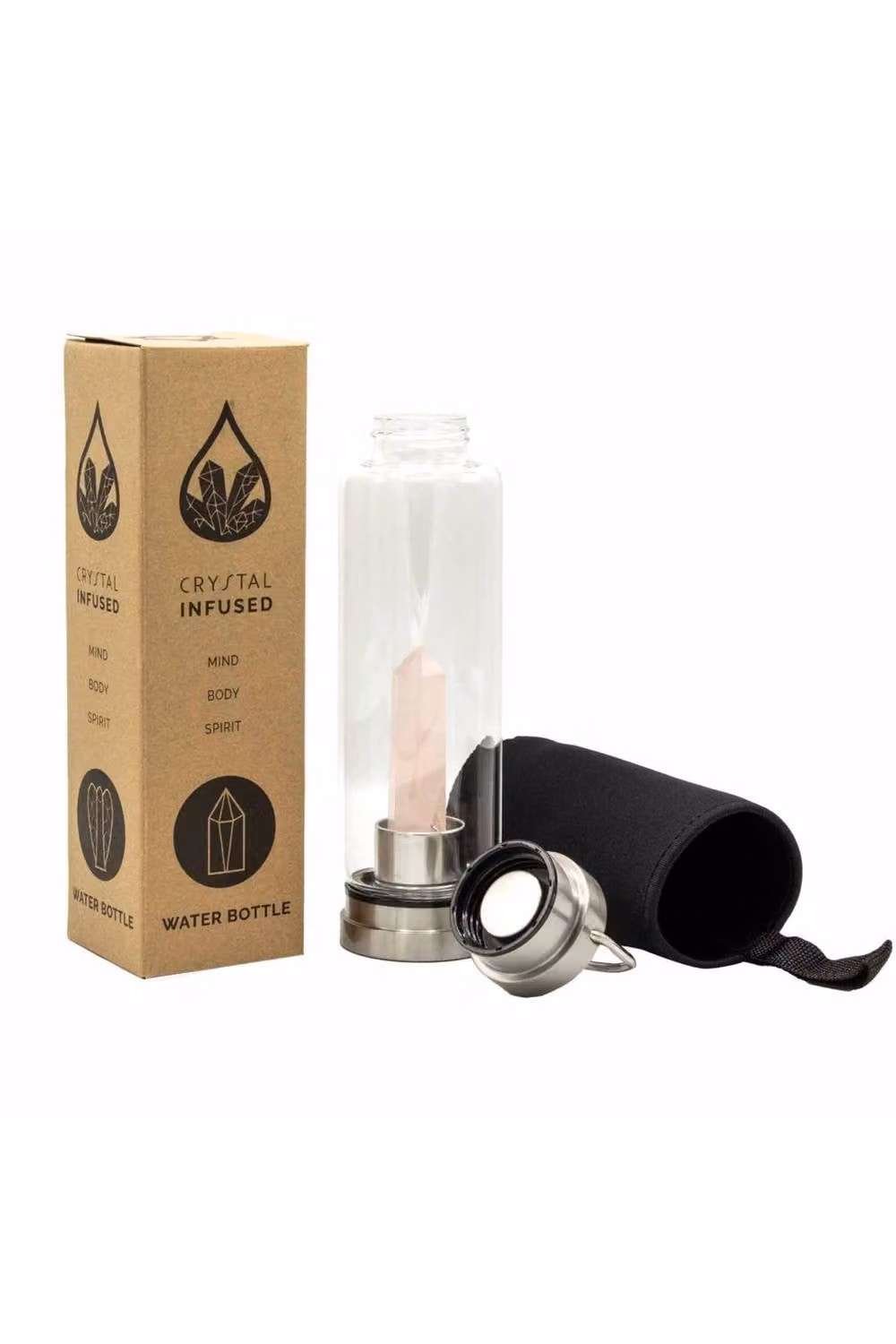 KDMD Silver Crystal Infused Rose Quartz Glass Water Bottle – 2