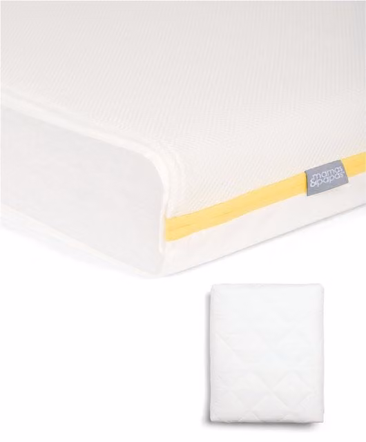 Mamas & Papas Essential Airflow Fibre Cotbed Mattress and Anti-Allergy Quilted Mattress Protector Bundle, White, W/D/H: 70 x 140 cm