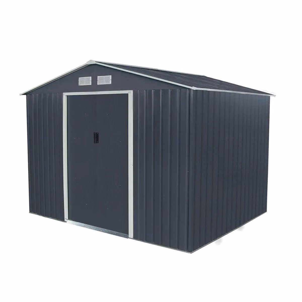 Charles Bentley Metal Steel Garden Shed in Grey and Blue, W/D/H: 274.32 x 195.0 x 193.0 cm – 2