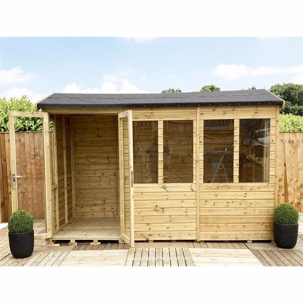 Marlborough 12 x 9 Reverse Pressure Treated Apex Summerhouse with Short Windows in Brown – 2