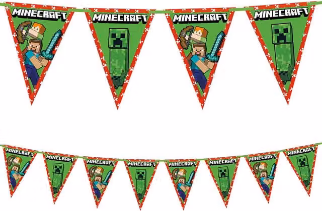 Minecraft Green Geometric Paper Triangle Flag Banner for Birthday Parties