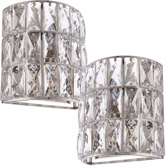 Loops 2 Pack Crystal LED Wall Light in Chrome with Clear Glass Shades, Dimmable – 1