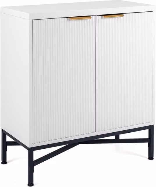 VOGREX White Fluted Sideboard with 2 Doors and Adjustable Shelves – 1