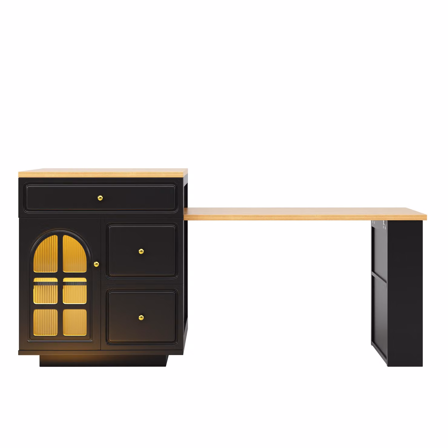 Aosom UK Extendable Bar Table with Arched Tempered Glass Doors in Black, W/D/H: 195.5 x 70 x 93.5 cm – 2
