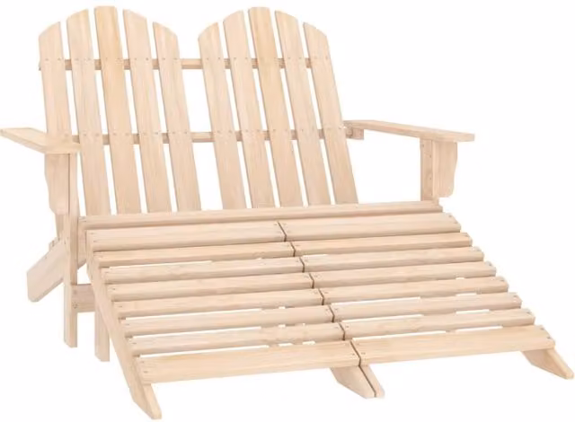 Berkfield Home 2-Seater Garden Adirondack Chair and Ottoman in Brown Fir Wood