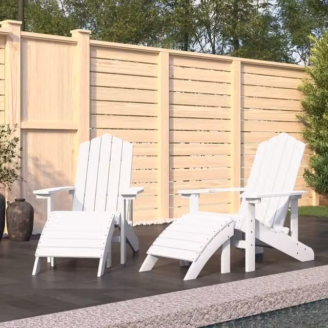 Berkfield Home Garden Adirondack Chairs with Footstools, 2 Piece Set, White HDPE Plastic