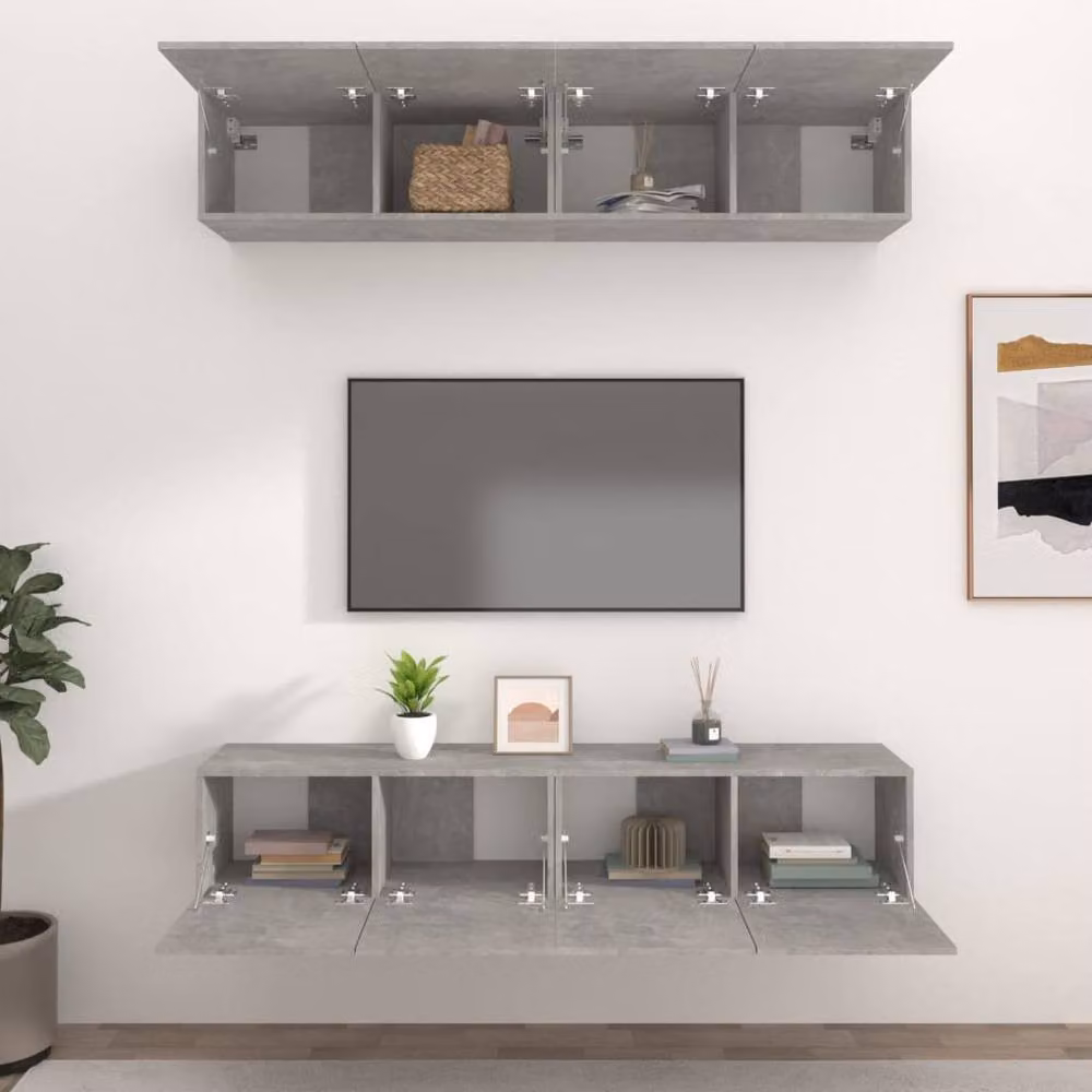 Berkfield Home Set of 4 Wall Mounted TV Cabinets in Concrete Grey, W/D/H: 80 x 30 x 30 cm – 2