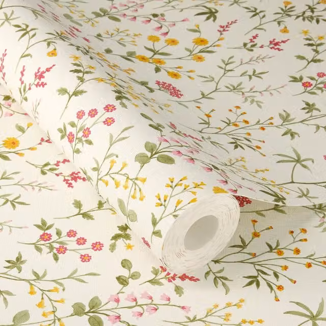 Rasch Daisy Wildflowers Floral Self Adhesive Peel and Stick Textured Wallpaper, Multicolour Matt Finish