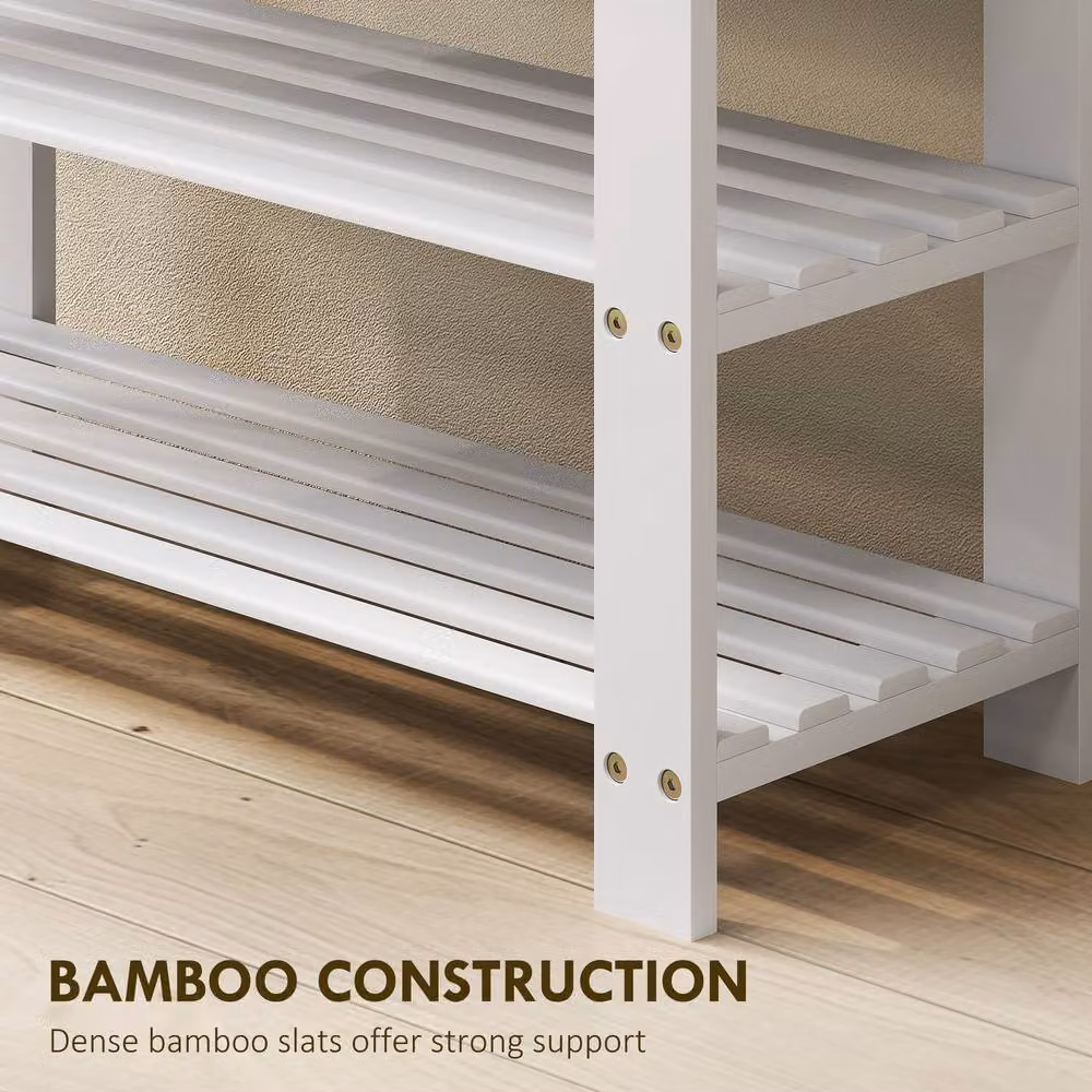 ERGOVEXA White Bamboo Shoe Storage Bench with 2 Shelves – 5
