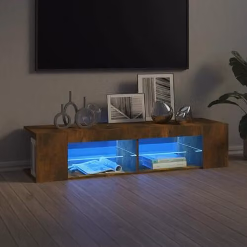vidaXL Modern TV Cabinet with LED Lights in Smoked Oak Brown, W: 135 cm, D: 39 cm, H: 30 cm – 1