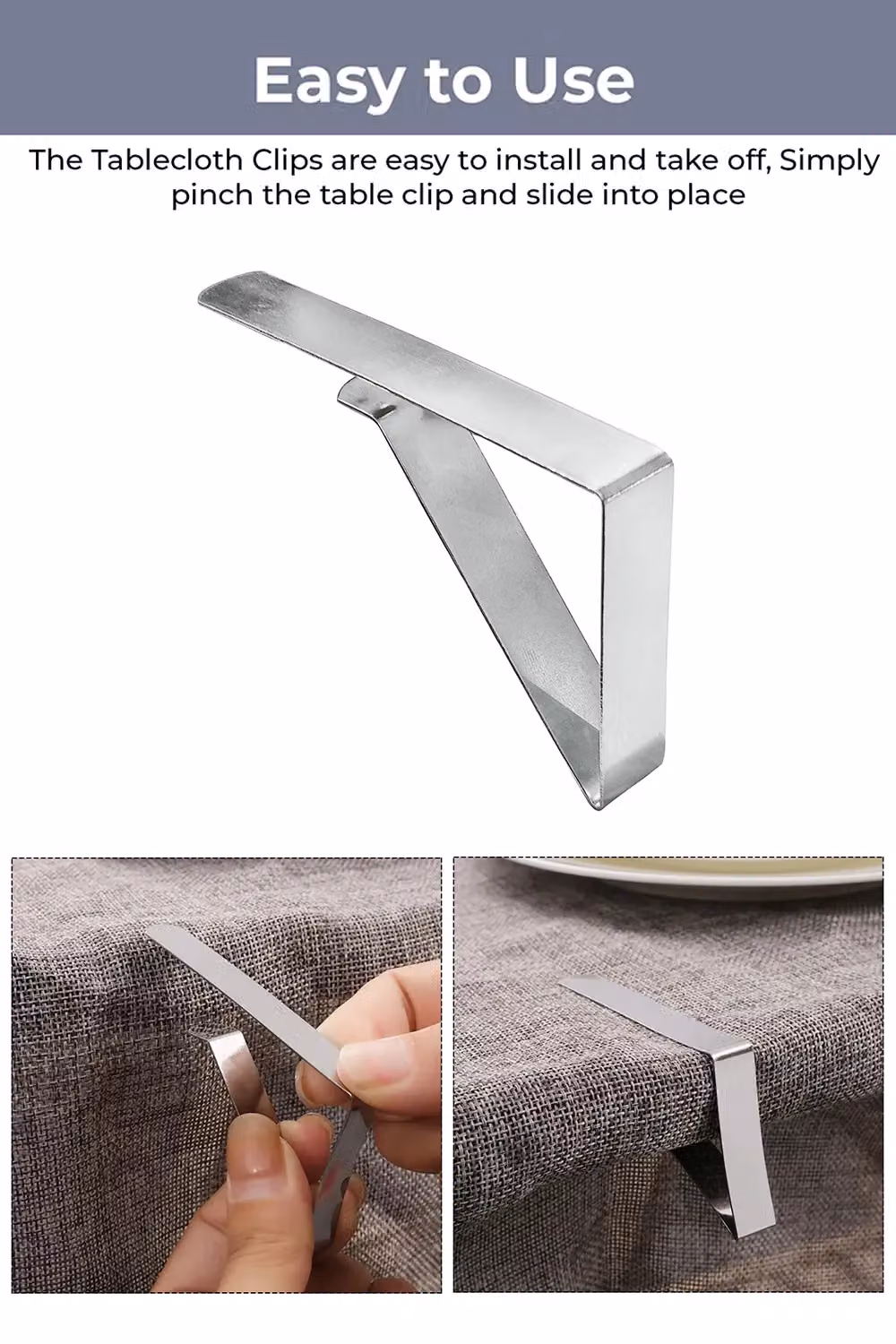 Neel Blue 4-Piece Stainless Steel Anti-Rust Tablecloth Clips in Silver – 2