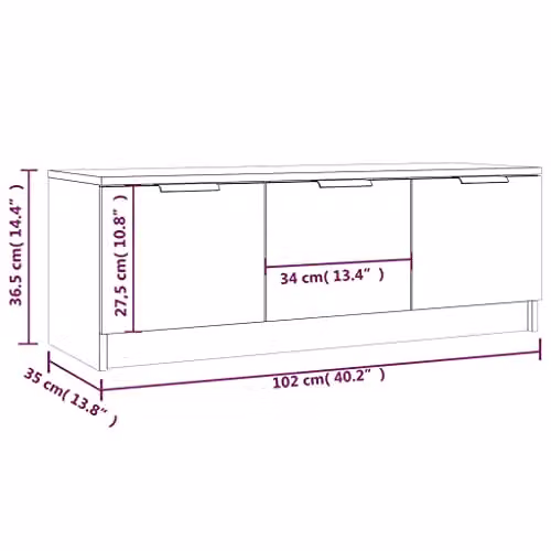 vidaXL TV Cabinet in Smoked Oak, Engineered Wood Media Unit and Sideboard, W/D/H: 102 x 35 x 36.5 cm – 3
