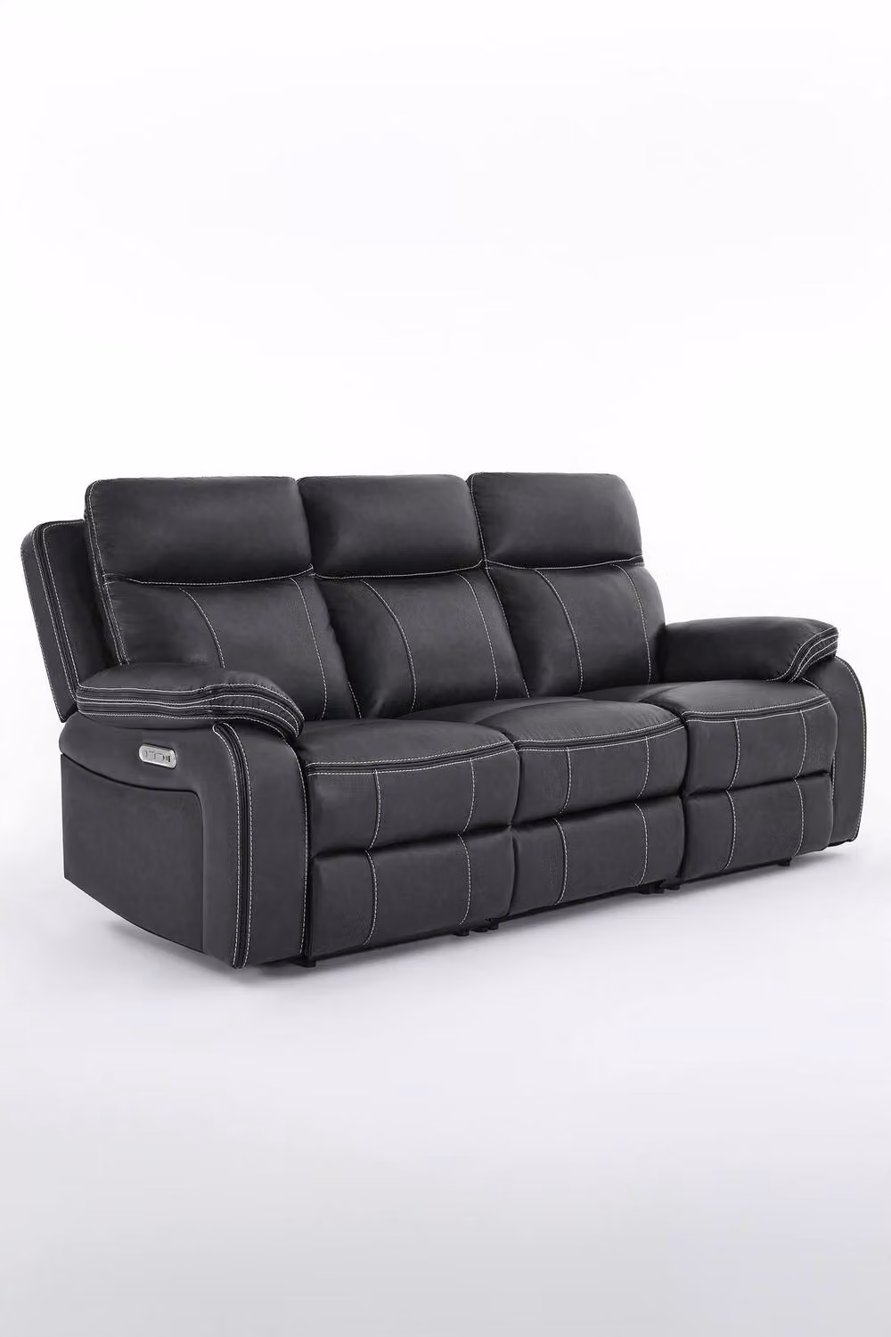 More4Homes Vinson 3 Seater Electric Recliner Sofa in Charcoal Air Leather with USB Charging, LED Lighting and Cup Holders – 3