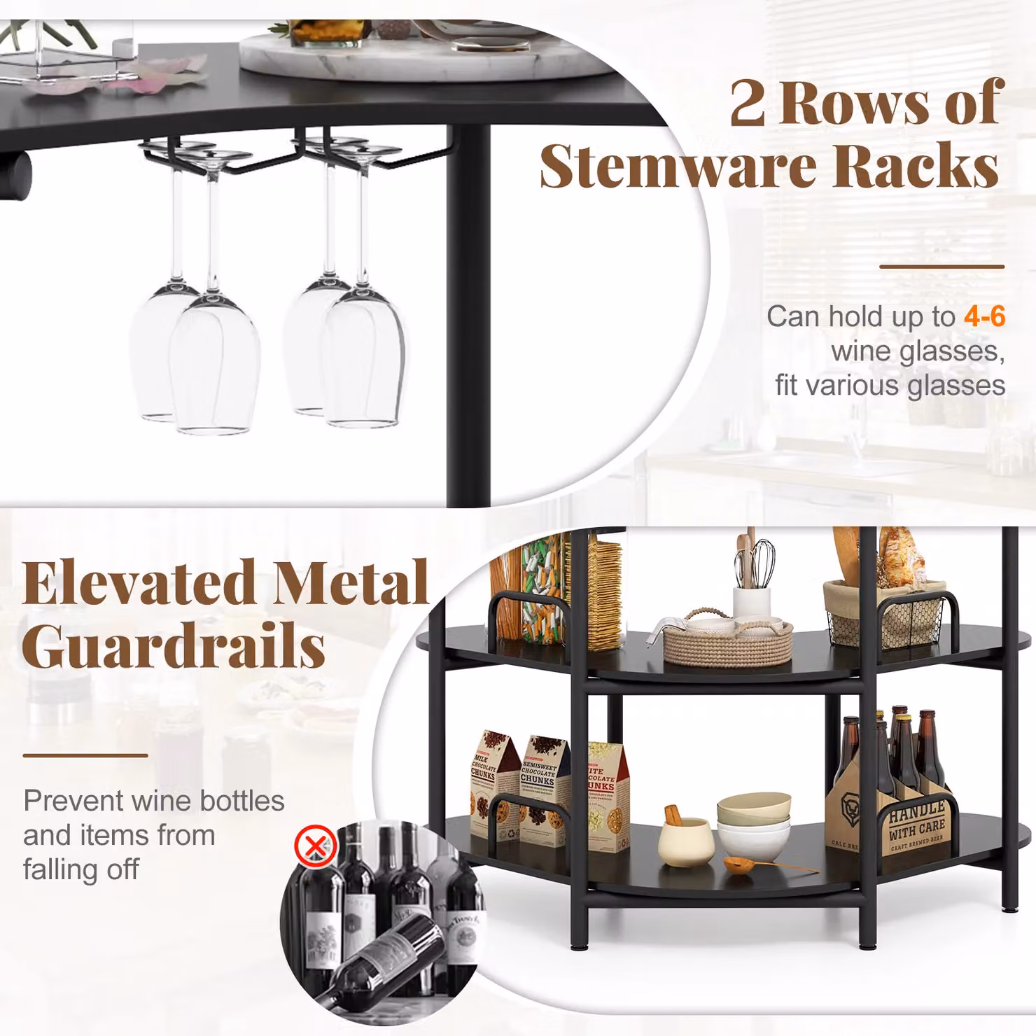 Gymax 3-Tier Industrial Corner Bar Unit with Wine Glass Holder in Black – 5