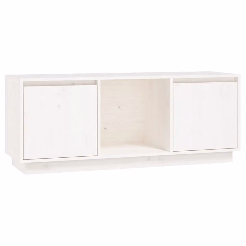Berkfield Home Modern White Solid Pine Wood TV Cabinet W: 110.5 cm, D: 35 cm, H: 44 cm – 2