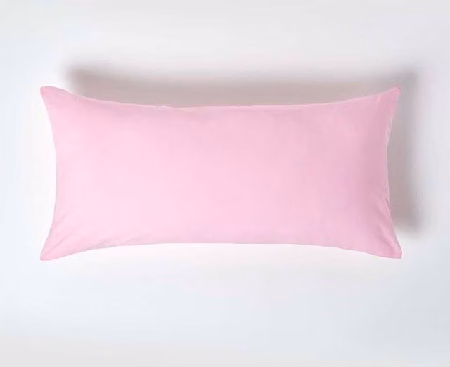 Homescapes Pink Egyptian Cotton Percale Pillowcase with Zip, W/D/H: 40 x 80 cm, 200 TC