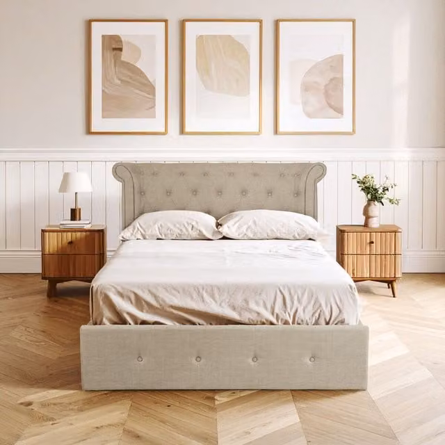Orsina Contemporary Double Ottoman Bed with Winged Headboard in Grey, W/D/H: 140 x 200 cm