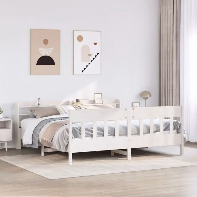 Berkfield Home Super King Bed Frame in White Solid Pine Wood with Side Compartments, 180 x 200 cm