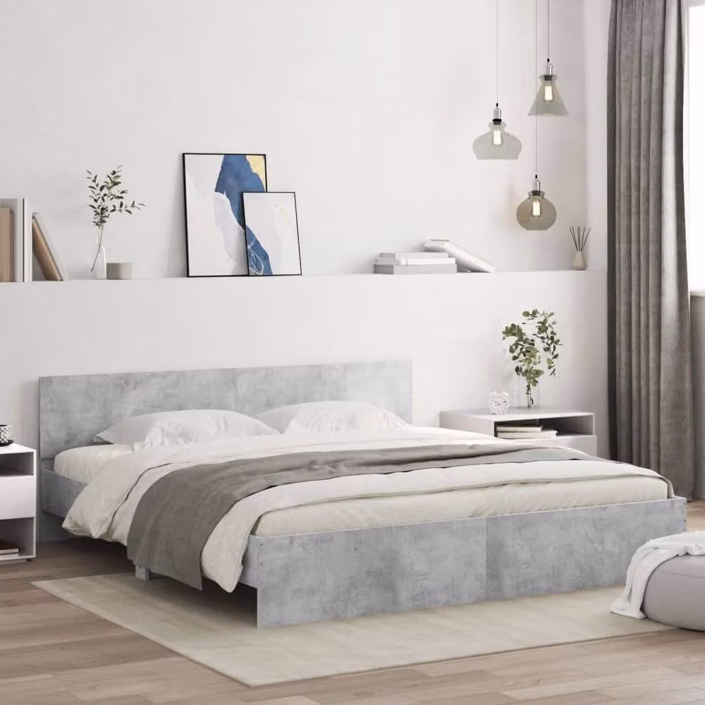Berkfield Home Durable Bed Frame with LED Under-Bed Lighting and Lift-Up Base, Concrete Grey, W/D/H: 200 x 200 x 205 cm – 2