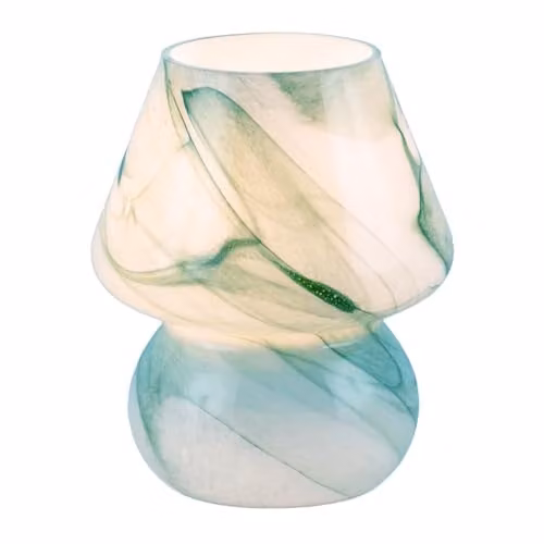 Happy Homewares Modern Glass Table Lamp in Blue and Transparent, H 18 cm x W 16 cm x D 16 cm – 1