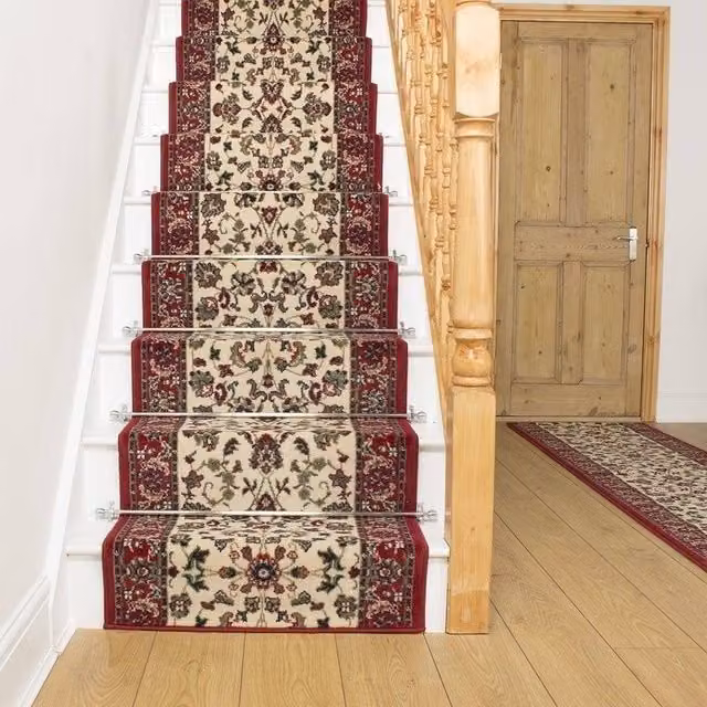 runrug Traditional Stair Runner Carpet in Cream and Beige, W: 60 cm, L: 630 cm