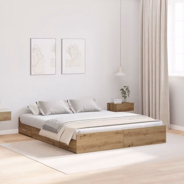Berkfield Home Artisan Oak Storage Bed Frame with Drawers, Brown, W: 140 cm, D: 200 cm