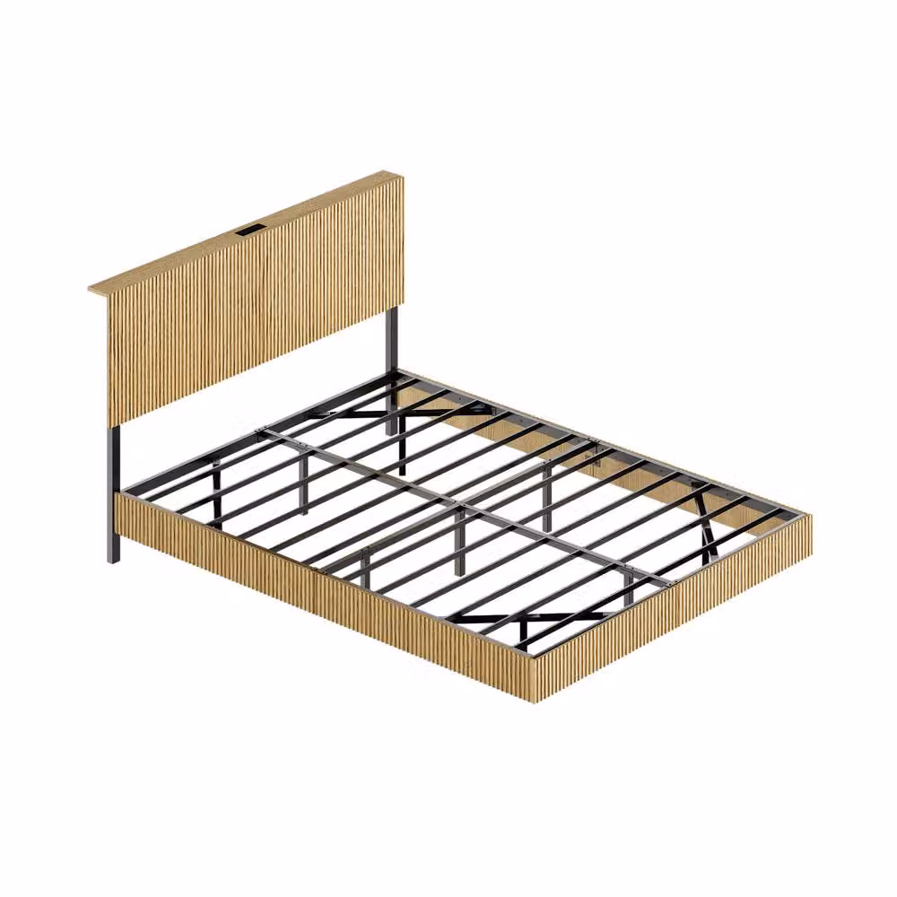 Matteo Modern Floating Bed Frame in Brown with LED Under-Bed Lighting and USB Charging Ports, W/D/H: 140 x 200 cm – 2