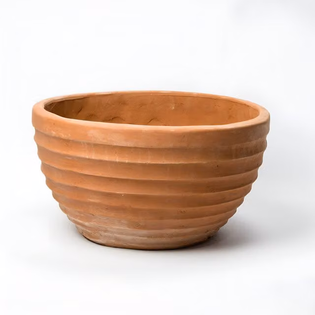 Primrose Terracotta Ribbed Round Planter Tub, Brown