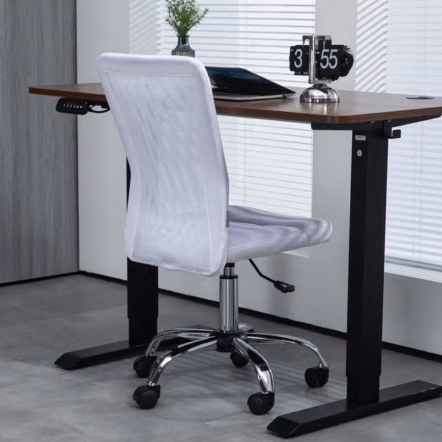 Vinsetto White Fabric Armless Swivel Task Chair with Castors for Home Office