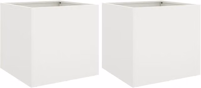 Berkfield Home Steel Planter Tub, 2 Pieces, White, W: 49 cm, D: 47 cm, H: 46 cm