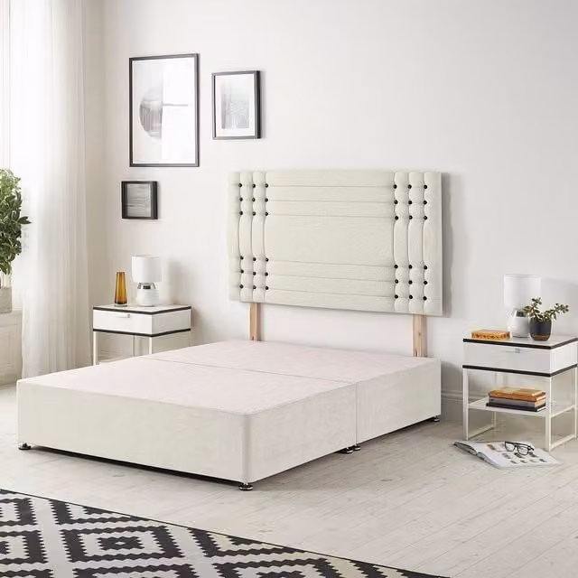 Somnior Beds Ltd Saville Velvet Divan Base with 32" Diamante Headboard and Drawers, Ivory, W/D/H: 90 x 190 cm