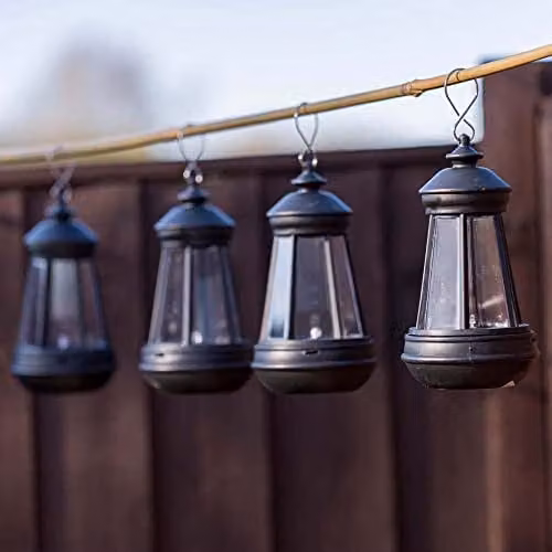 ValueLights MiniSun Solar Powered Black Outdoor Garden Lanterns, Pack of 4