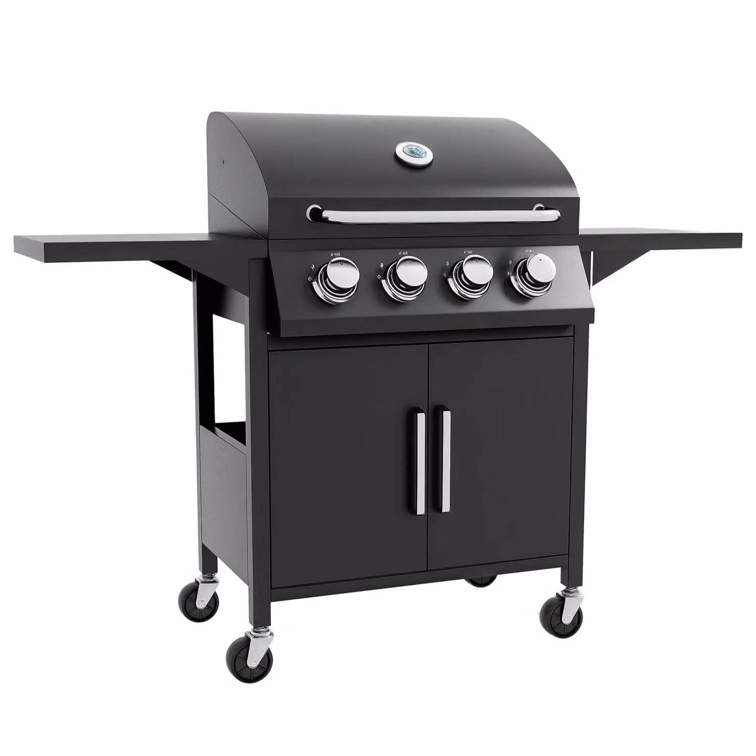 OUTSUNNY Portable Gas BBQ Grill Trolley with 4 Wheels, Side Shelves, Warming Rack and Thermometer, Black, W/D/H: 132 x 60 x 109 cm – 2