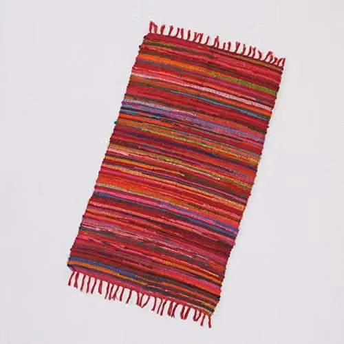 Paper High Multicoloured Striped Reclaimed Rag Rug, W/D/H: 180 x 120 x 90 cm – 2