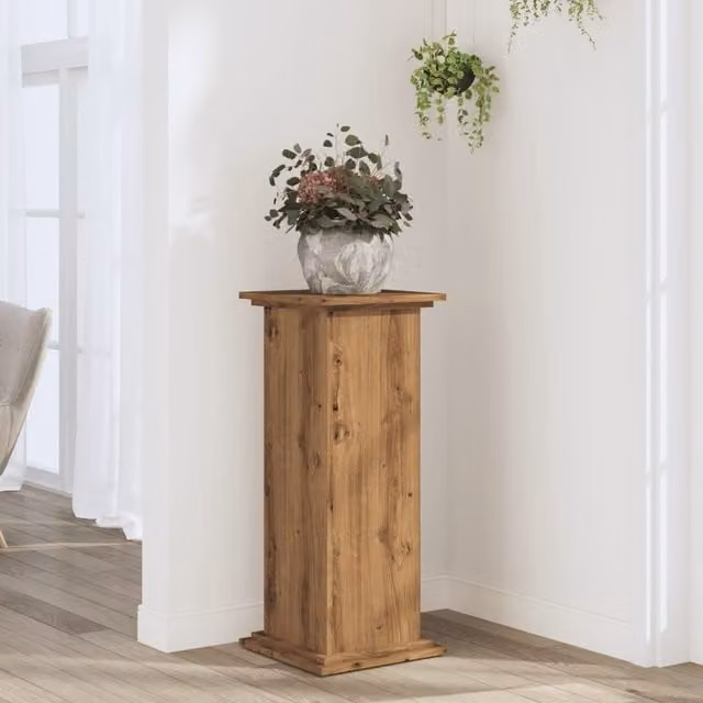 Berkfield Home Artisan Oak Plant Stand in Brown, W/D/H: 33 x 33 x 80 cm