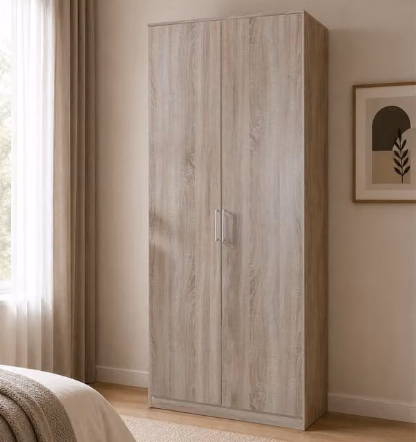 Osaka Oak 2 Door Wardrobe in Brown and Beige, Width: 90 cm