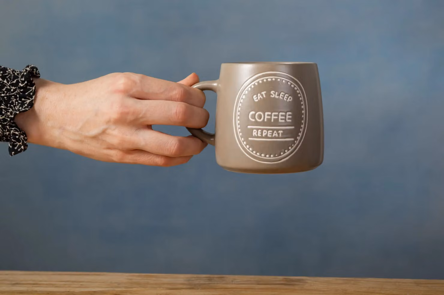 Mikasa Eat Sleep Coffee Repeat Stoneware Mug, 400ml, Brown and Grey – 6