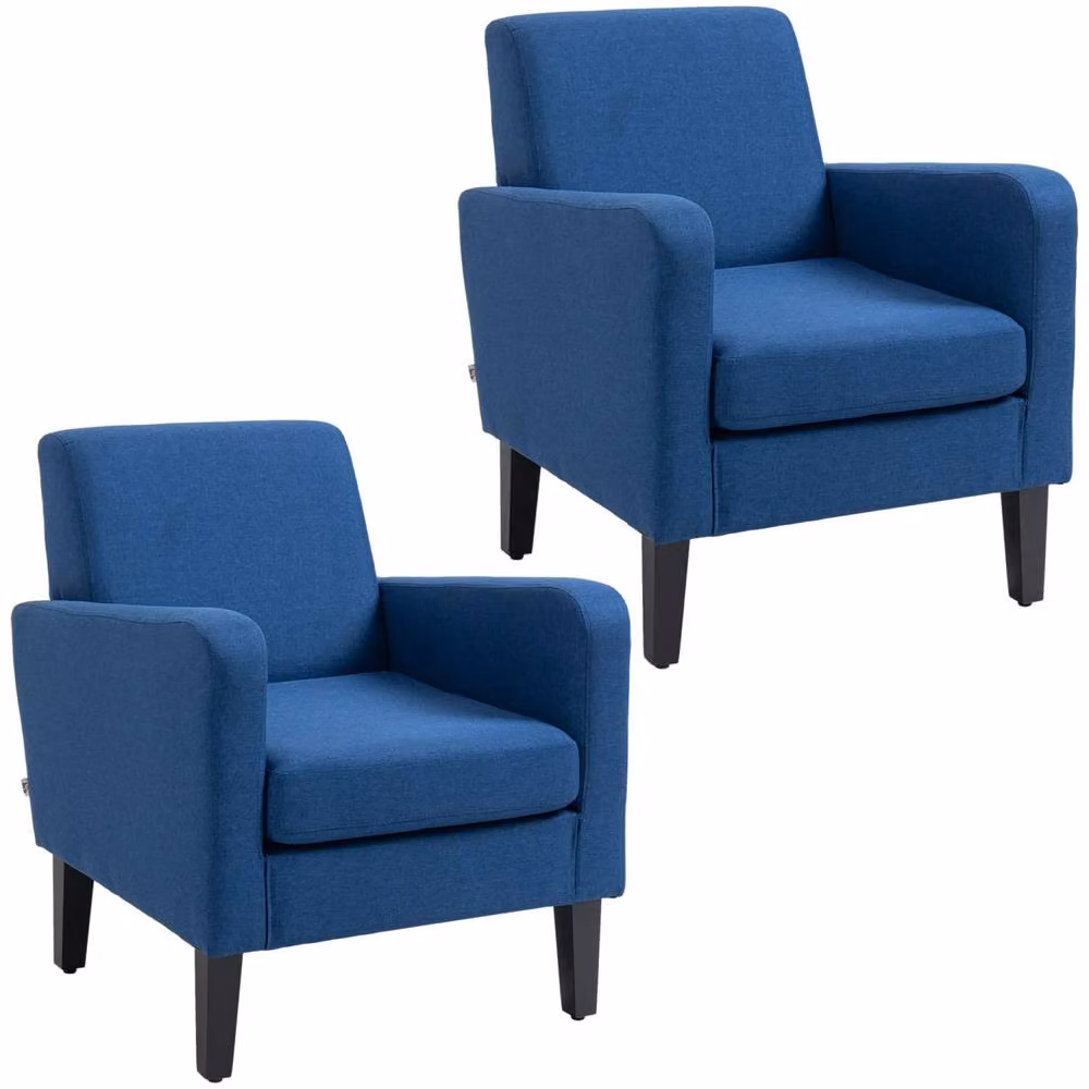 Wyld Haus Lita Ralo Set of 2 Blue Modern Fabric Accent Armchairs with Black Rubberwood Legs – 2