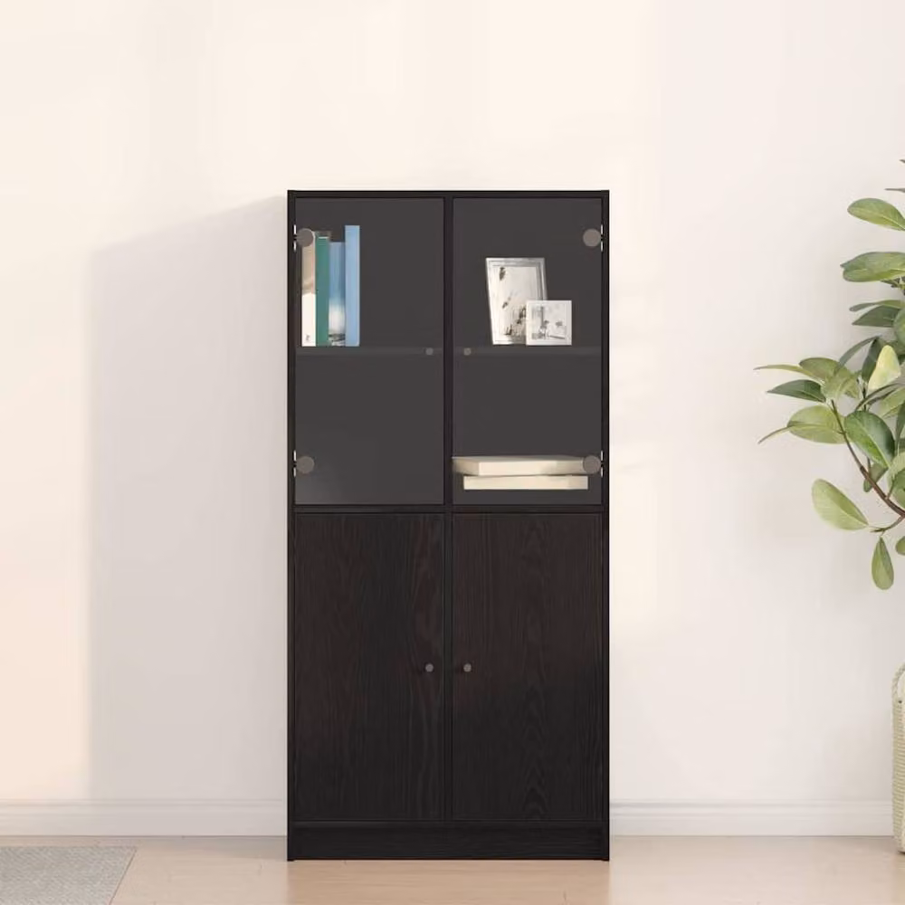 Berkfield Home Highboard with Glass Doors in Black Oak, W: 68 cm, D: 37 cm, H: 142 cm – 2