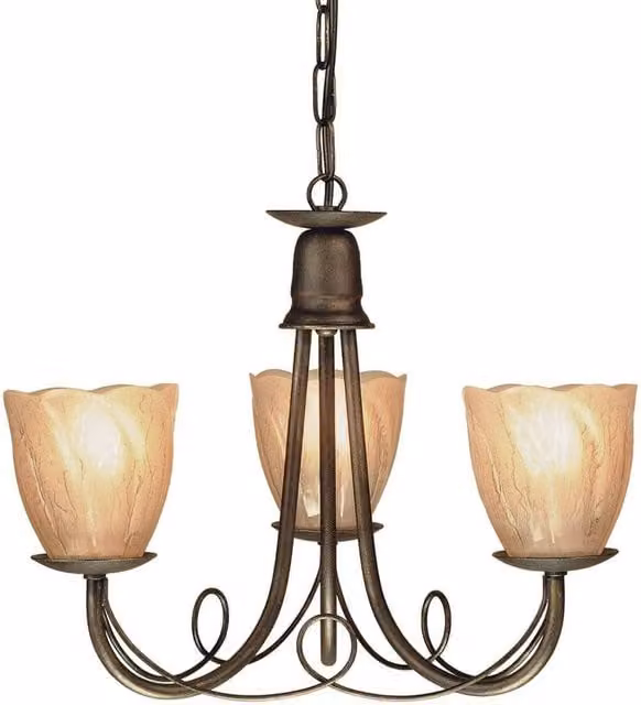 Elstead Minster 3-Light Multi Arm Ceiling Chandelier in Black and Gold Finish with E14 Glass Shades