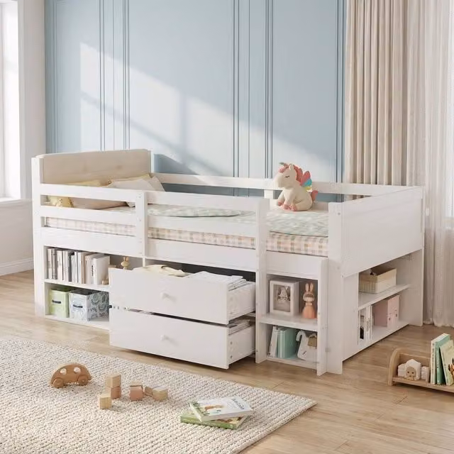 STILVORA Single Childrens Storage Bed in White with Drawers, W/D/H: 90 x 190 cm
