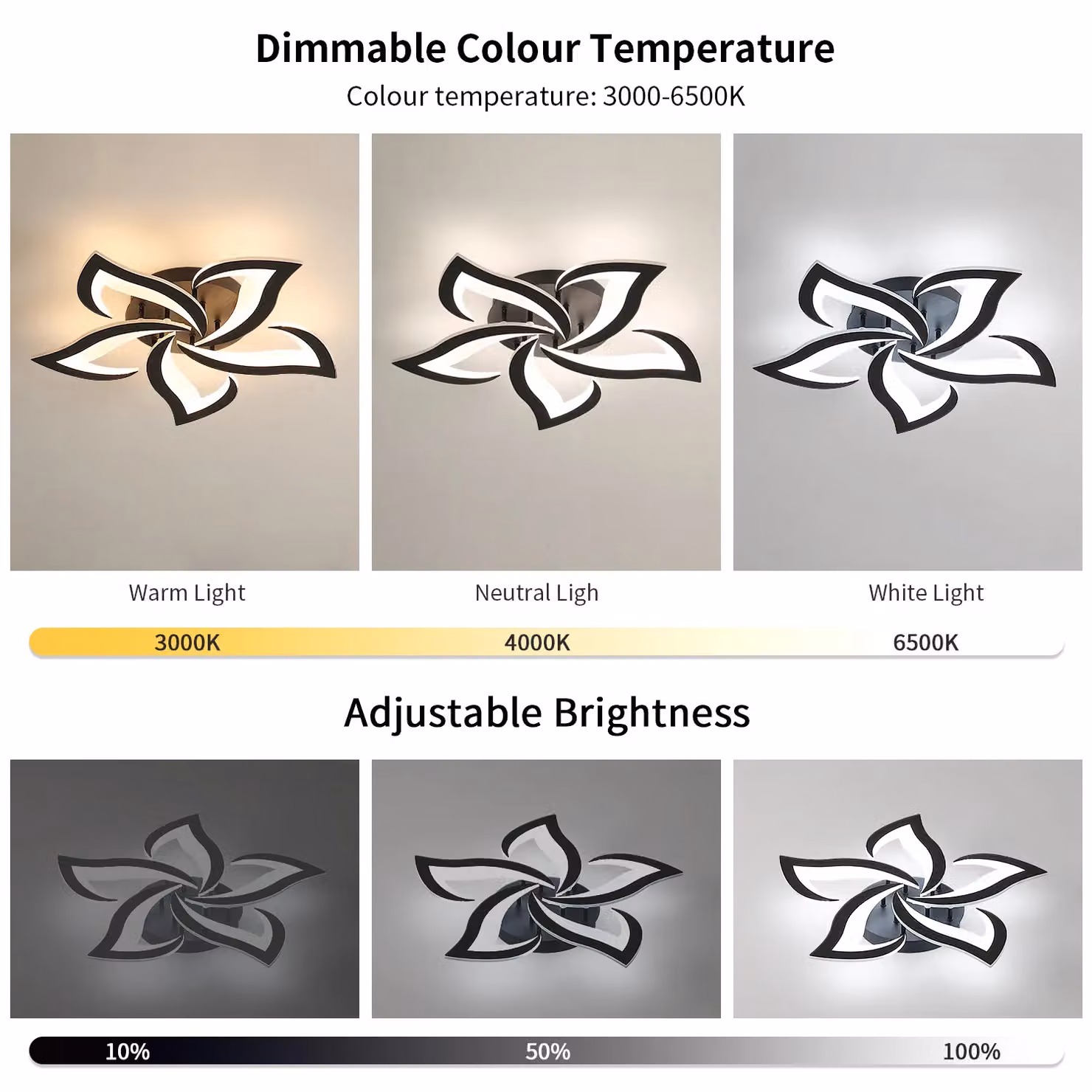 Pheashine Modern Dimmable LED Acrylic Ceiling Light in Black with Remote Control – 2