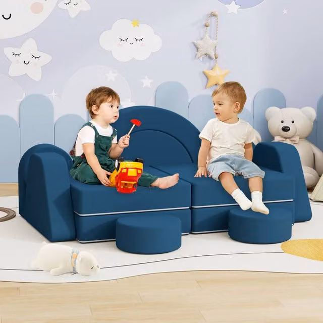 KEEPREAPER Modular Kids Foam Play Sofa Bed in Blue