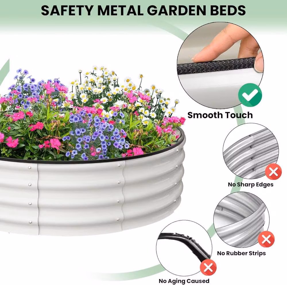 London Boutique 2-Piece Galvanised Steel Round Raised Garden Bed Planter Boxes in White, W/D/H: 121.92 x 121.92 x 30.48 cm – 6