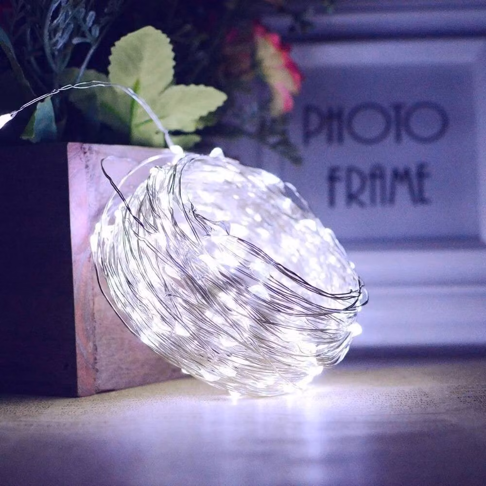 SPETLEK Solar LED Micro Rice Fairy Curtain String Lights in White and Transparent with Dusk Sensor, 30m – 4