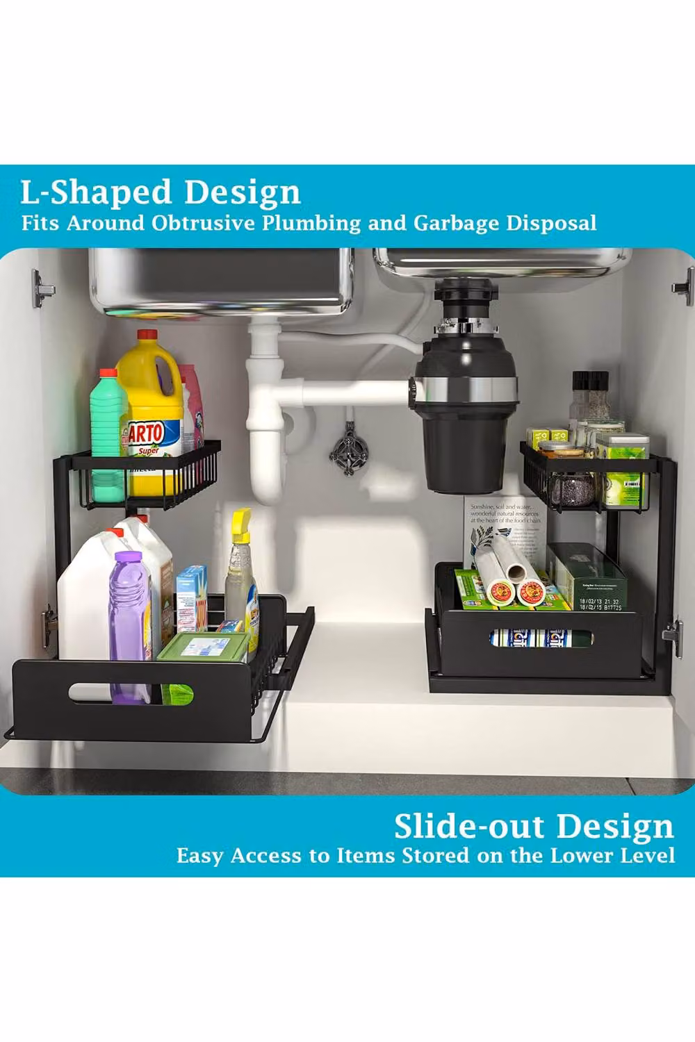 Living and Home 2-Tier Metal Spice Jar Rack Sliding Kitchen Storage Organiser in Black – 4