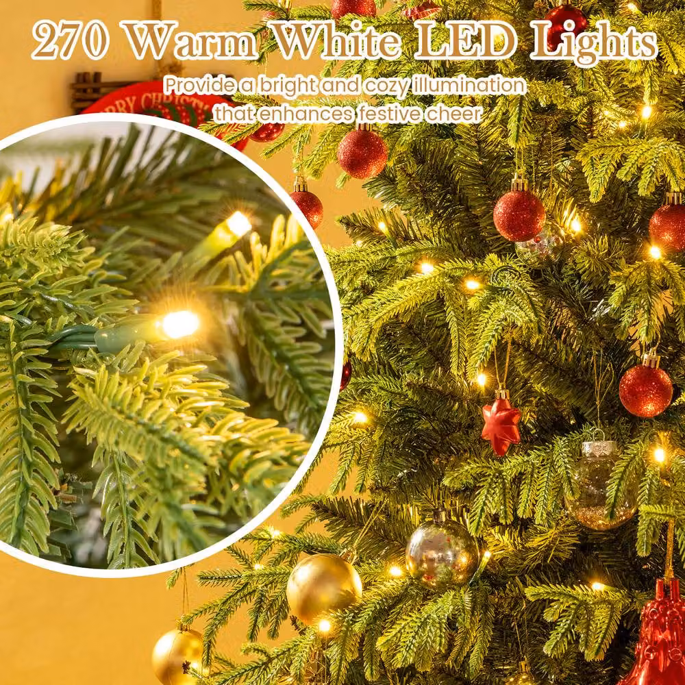 Gymax 180 cm Pre-lit Green Christmas Tree with 270 Warm White LED Lights – 5