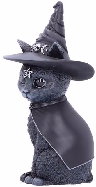 Nemesis Now Witches Hat Occult Cat Figurine in Black and Silver, Height: 13.5 cm