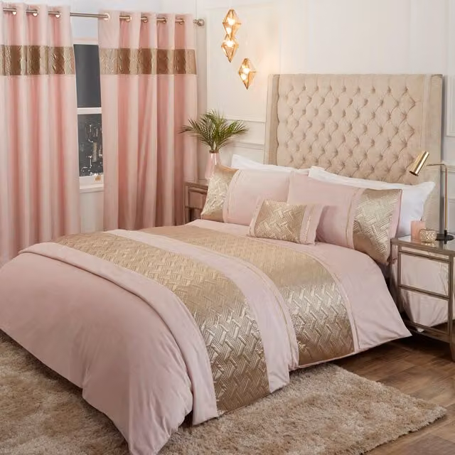 Rapport Home Capri Velvet Duvet Set and Pillowcase in Blush Pink, W: 180 cm x L: 200 cm